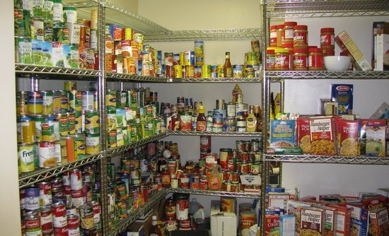 Traditional Light Wood Pantry Shelving with Uniform Mason Jars