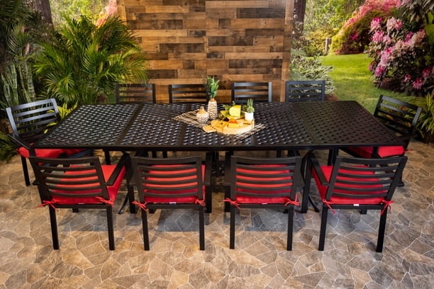 Traditional Metal Outdoor Dining Set with Lattice Weave Extension Table