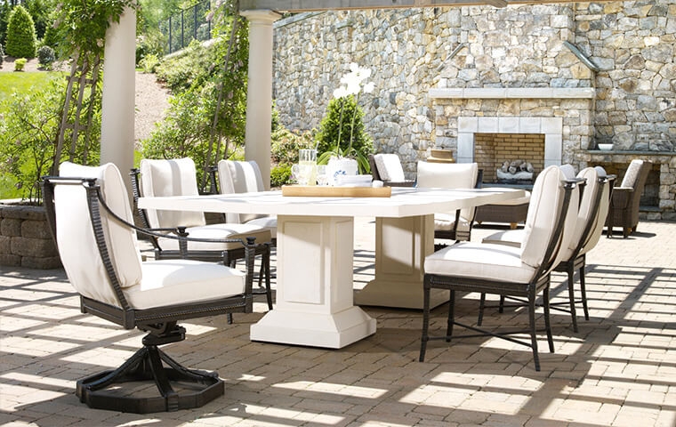 Traditional Outdoor Sofa Set X-Back Wood White Cushions Patio Seating