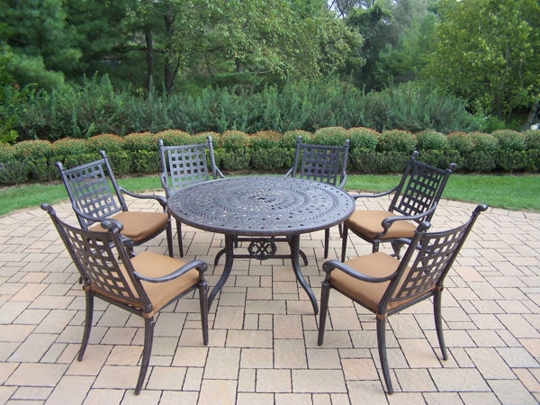 Traditional Patio Dining Set 7 Piece Lattice Table Scroll Aluminum