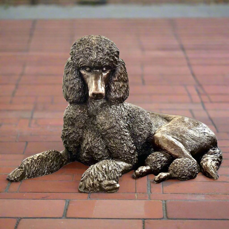 Traditional Poodle Statue Lifesize Bronze Toned Seated Pose Garden