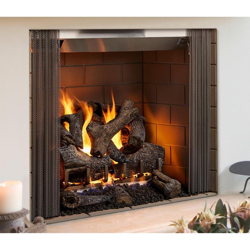 Traditional Stone Outdoor Fireplace Feature with Arched Opening