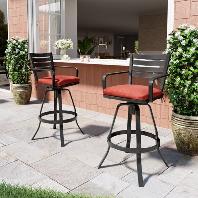 Traditional Swivel Outdoor Bar Stool with Lattice Back Design