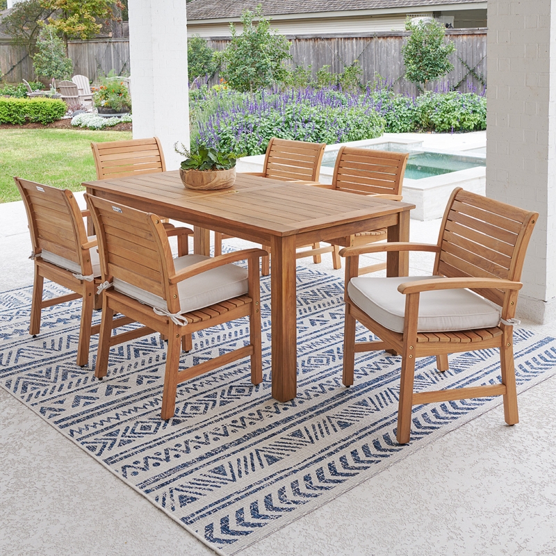 Transitional Outdoor Dining Set featuring Armchairs with Cushions