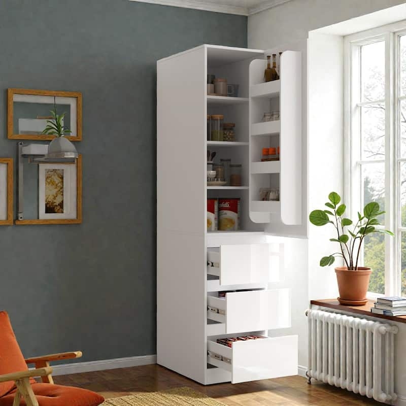 Transitional Pantry Cabinet with Wood Toned Central Niche