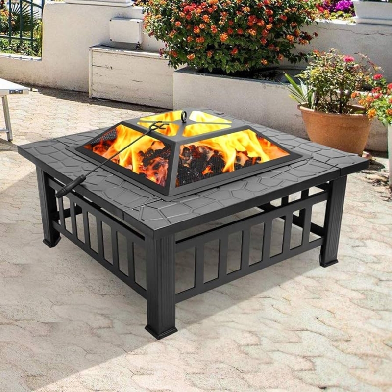 Transitional Square Fire Pit Wide Faux Stone Mantel Ledge