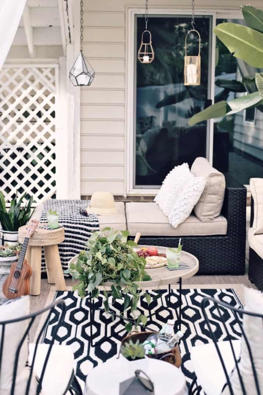 Transitional Woven Cane Patio Chair with Black and Tan Contrast