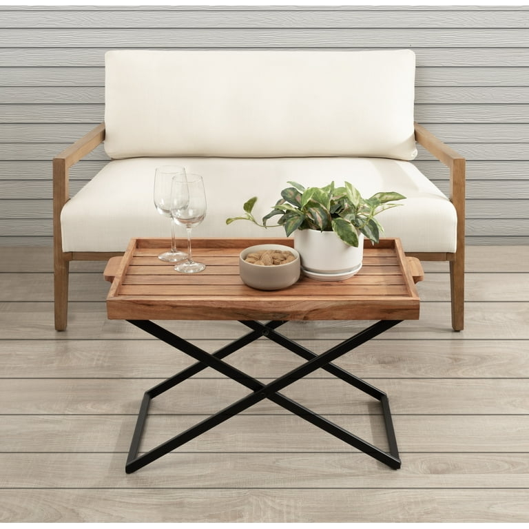 Tray Table X Frame Base Removable Top Natural Brown Black Metal
