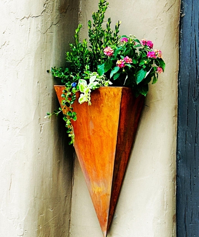 Triangular Wall Planter, Matte Black Metal, Industrial Decor