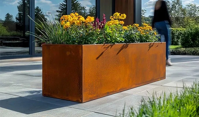 Trough Planter Corten Steel Patina Large Scale Rectangular Low Profile Rust