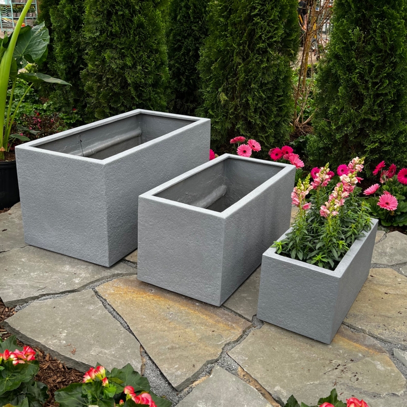 Trough Planter Low Profile Rectangular with Tiered Molding Weathered Grey