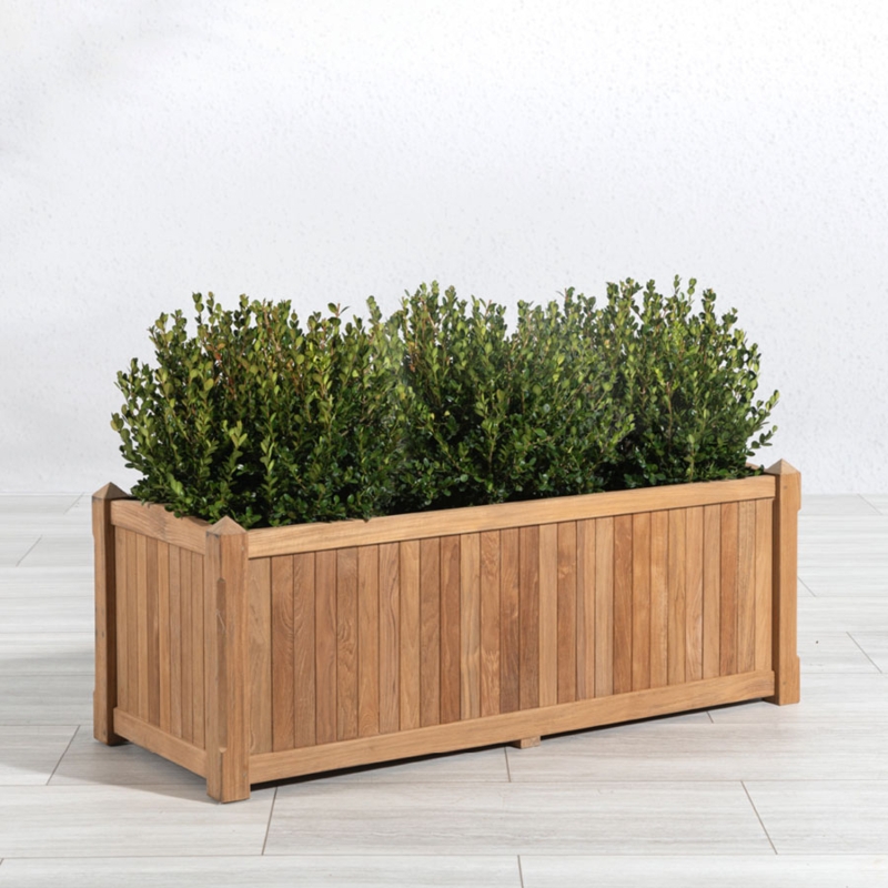 Trough Planter Natural Wood Slatted Construction Traditional Style