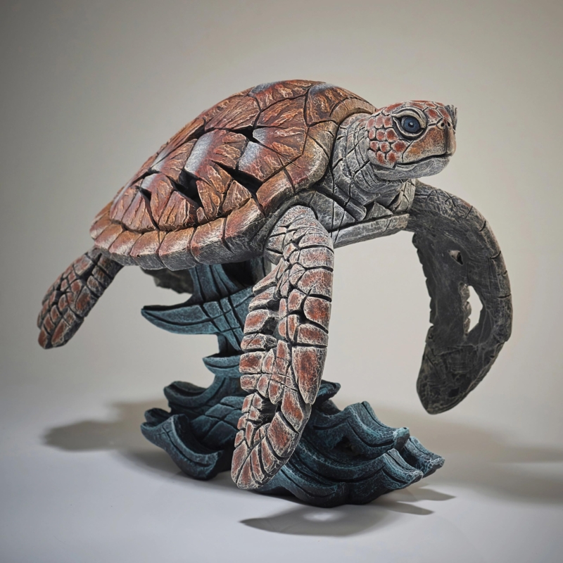 Turtle Sculpture Edge Style Chiseled Texture Brown Artistic Accent