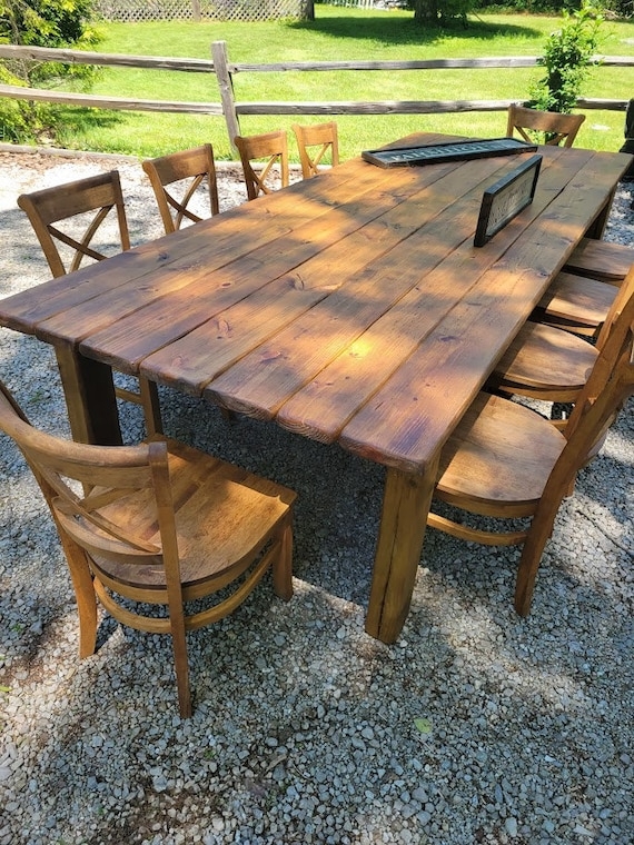 Two-Toned Farmhouse Dining Table with Distressed White Base