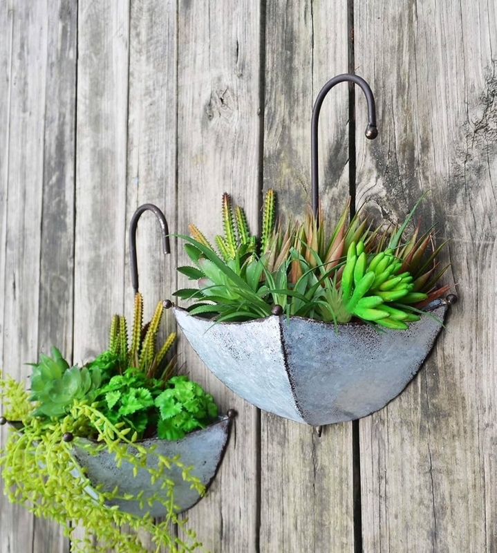 Umbrella Wall Planters, Galvanized Metal, Rustic Farmhouse, Set of 2
