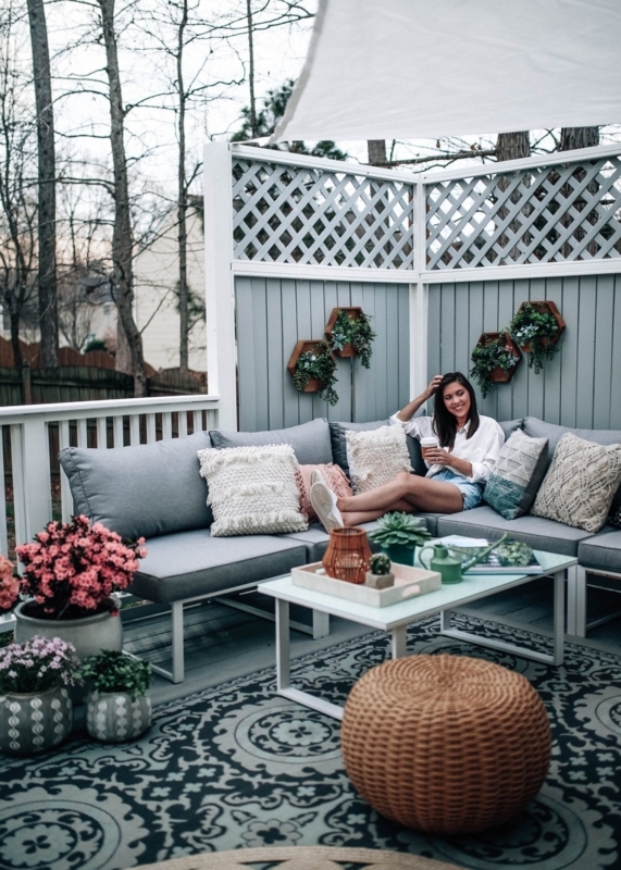 Urban L-Shaped Sectional with Edison String Lights & Rug