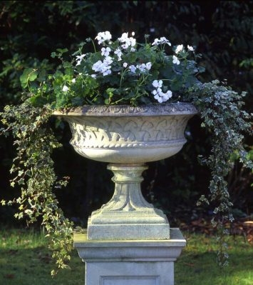 Urn Planter, Cast Stone with Gadrooned Bowl and Rim