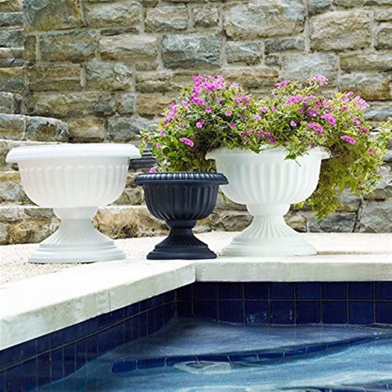 Urn Planter, Grecian Style with Fluted Texture, Classical White Finish