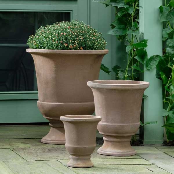Urn Planter Set Tiered Arrangement Aged Terracotta Appearance