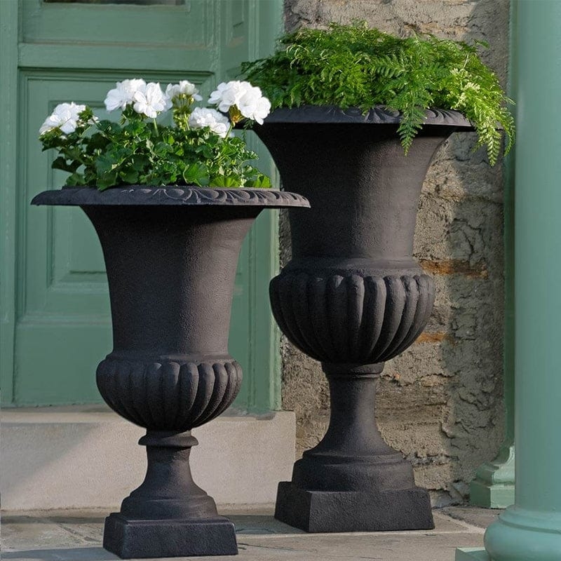 Urn Planter Tall Pedestal Fluted, Traditional Metal Garden Pot