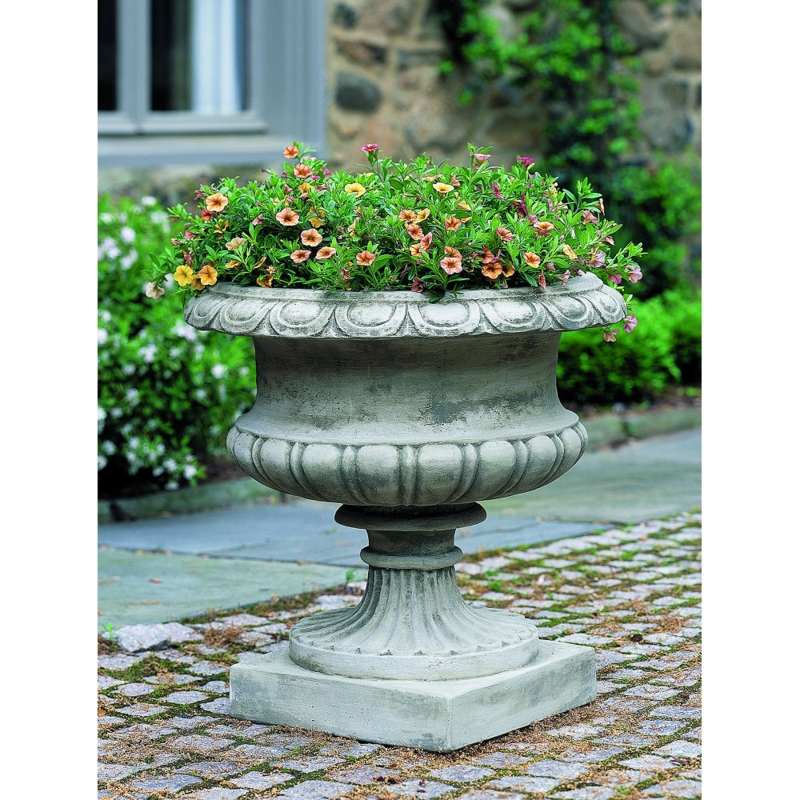 Urn Planter with Ornate Scroll Handles, Weathered Finish