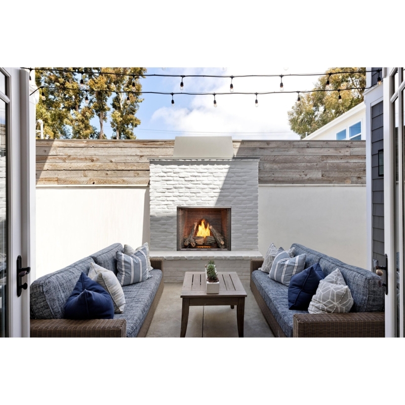 Vent-Free Stone Wall Fireplace with Gas Logs and Mesh Screen Detail