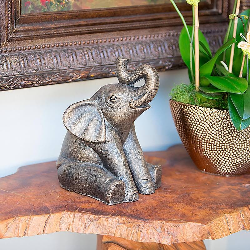 Verdigris Elephant Statue with Distressed Patina Finish