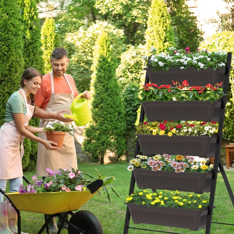 Vertical Garden Planter, Matte Black 5-Tier Staggered Bins System