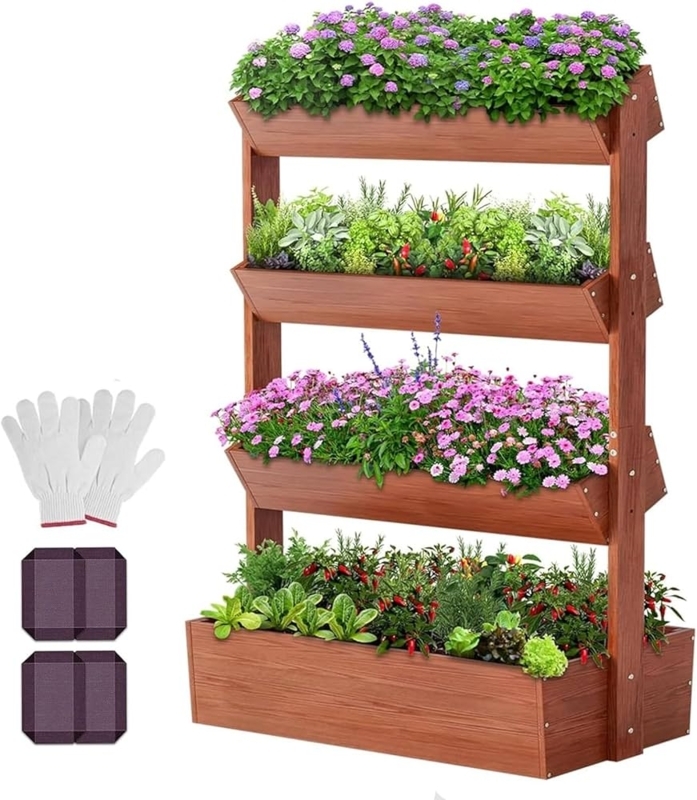 Vertical Garden Planter, Rustic 4-Tier Wood A-Frame Patio Stand