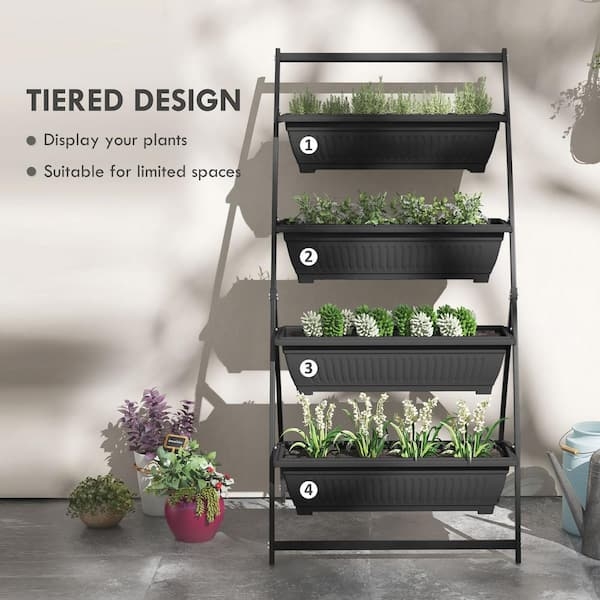 Vertical Planter, 4-Tier Black Angled Containers Elevated Bed Set