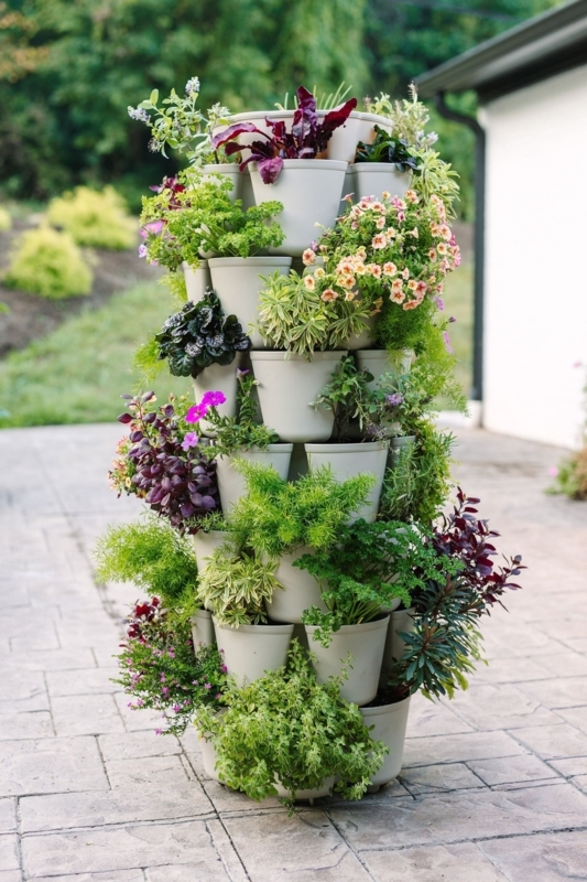 Vertical Planter: 7 Tier Stone Texture Garden Tower for Patios