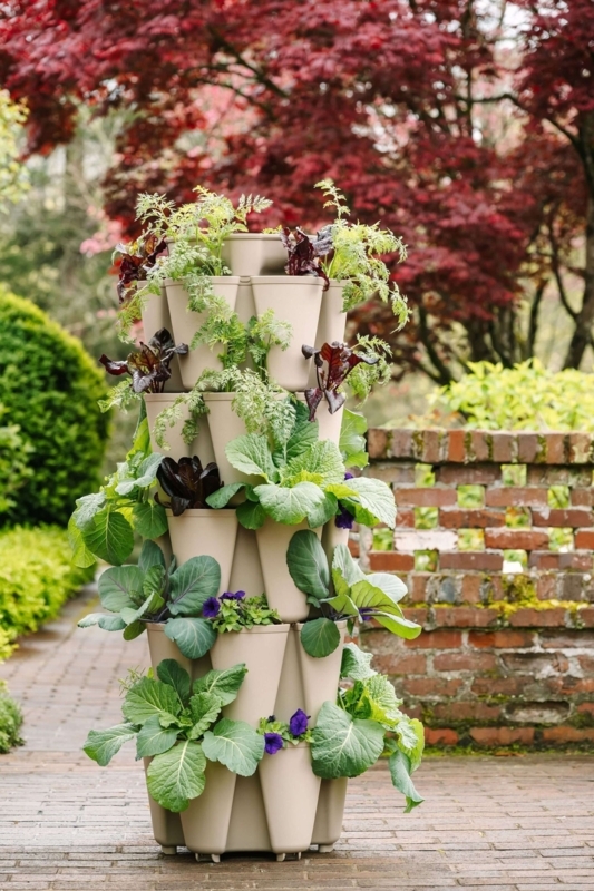 Vertical Planter: Five Tier Stone Gray Stackable Garden Tower
