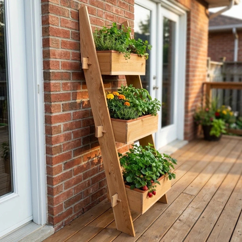 Vertical Planter Three Tier Cedar Stand for Small Space Patio Herb Garden