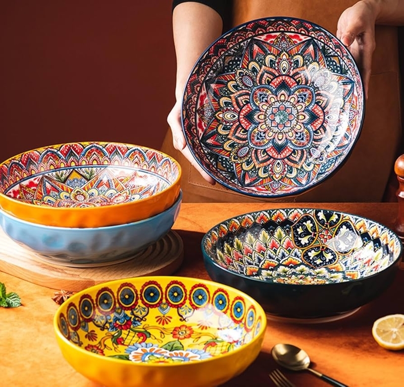Vibrant Deep Basin Serving Bowls for Maximalist Dining Table Decor