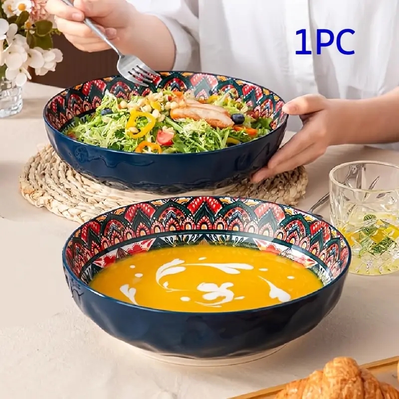 Vibrant Global Motif Serving Bowl for Artistic Kitchen Tabletop Decor