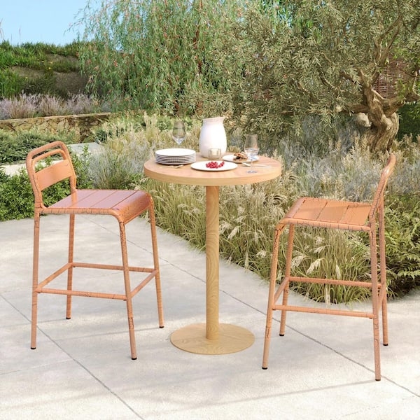 Vibrant Orange Bar Stool Perforated Metal Stackable Low Back