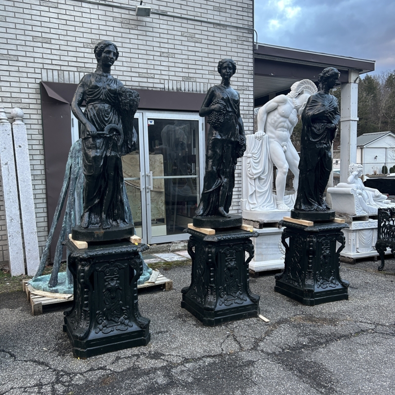 Victorian Style Garden Statue Set in Dark Cast Iron Patina Finish