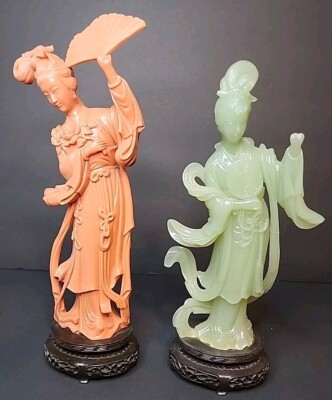 Vintage Chinoiserie Geisha Figurine Set, Ivory & Black