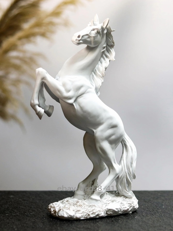 Vintage-Style Horse Statue with Distressed White Finish and Black Base