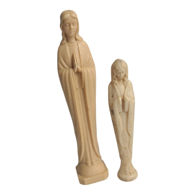 Vintage Style Religious Figurine Pair, Sky Blue Robes & Gold