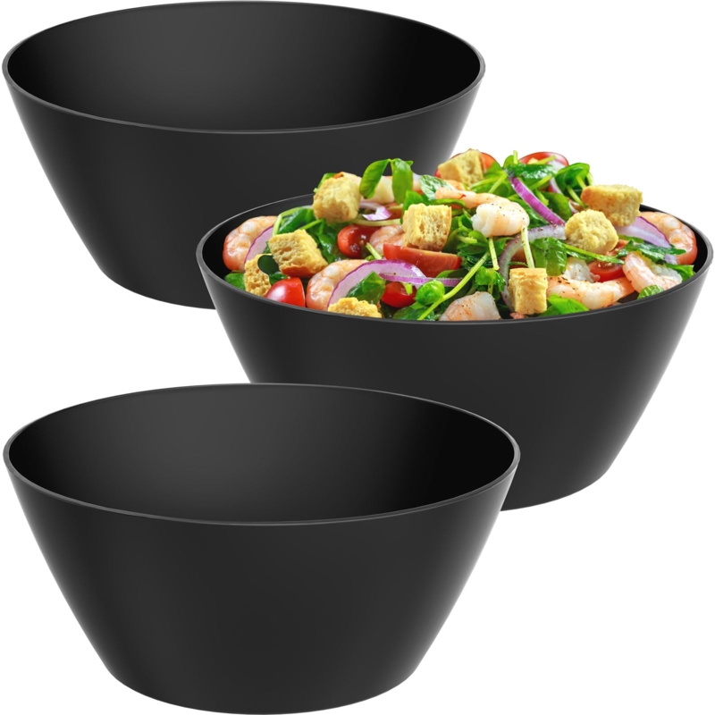 | VnkloMes 10 inch Bowls for Salad, Large Black Serving Bowl 118  oz, Bamboo Fiber Bowls Set of 3, Microwave and Dishwasher Safe, Great for  Salad, Fruits, Vegetables and Pasta, BPA