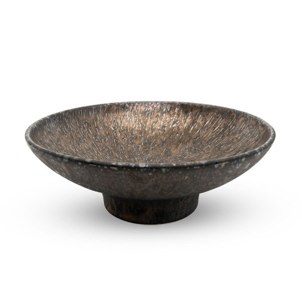 Wabi-Sabi Shallow Bowl, Mottled Ceramic and Metal Texture