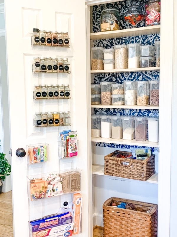 Walk-In Pantry White Built-In Storage With Rolling Ladder System