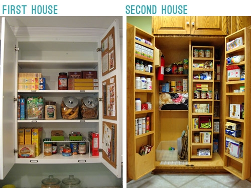 Walk-In Pantry with Integrated Microwave and Wood-Topped Shelves