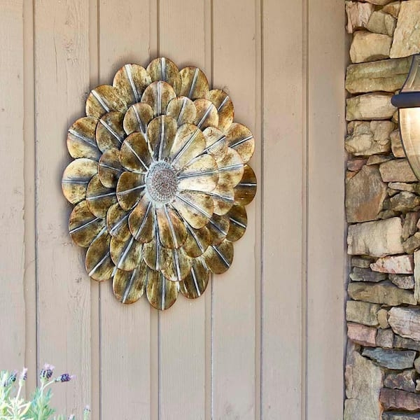 Wall Accent Dimensional Metal Floral Layered Petals Copper Lattice