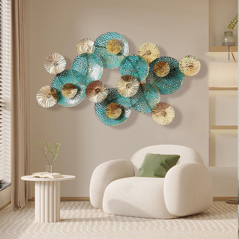 Wall Art 3D Stacked Leaves Metallic Blue And Gold Floral Motif