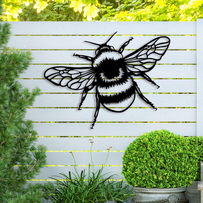 Wall Art Bee Silhouette Rusted Finish Cut Out Design Rustic Garden