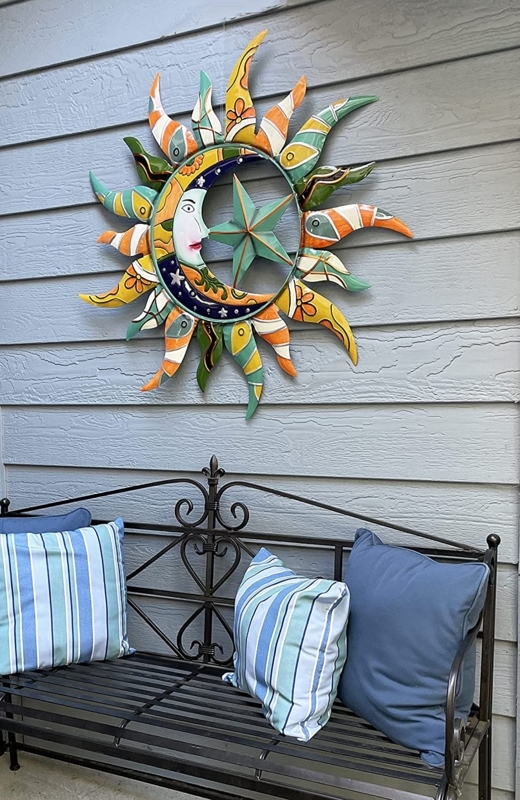 Wall Art Distressed Copper Finish Celestial Motif Crescent Moon Decor