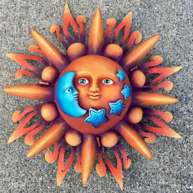 Wall Art Hammered Metal Bronze Finish Rustic Sun Face Decor