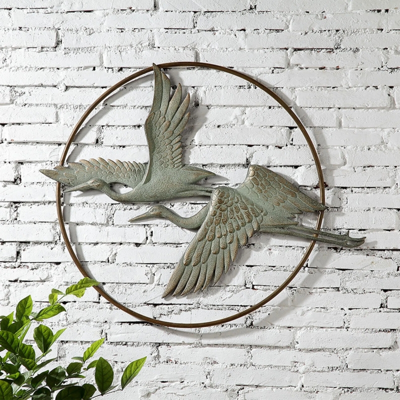 Wall Art Heron Bird Motif Bronze Finish Openwork Coastal Decor